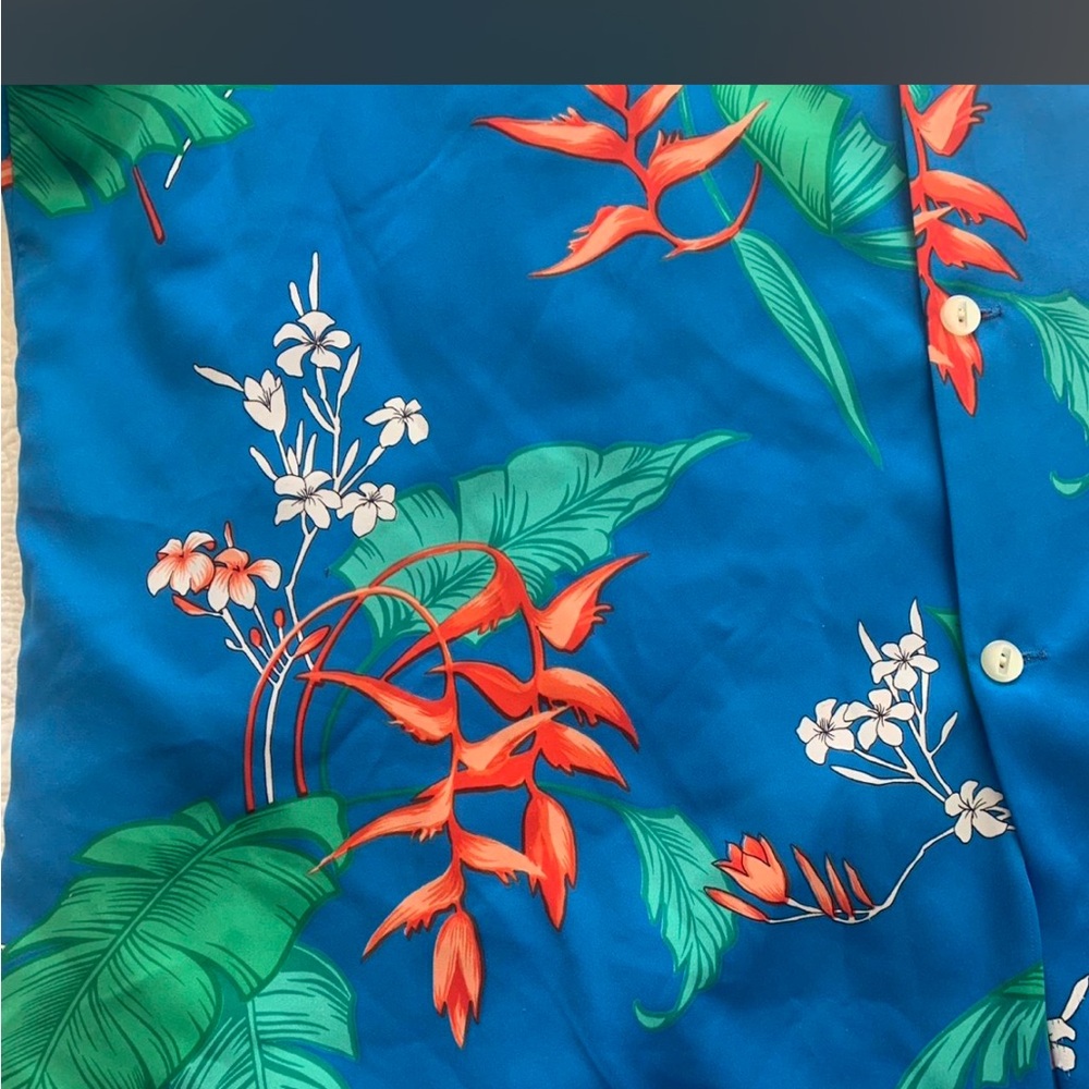 Vintage 1970s Men's Tropical Print Short Sleeve Button-Down Shirt - Picture 7 of 7